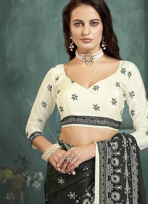Black or foil  printed saree with blouse 3