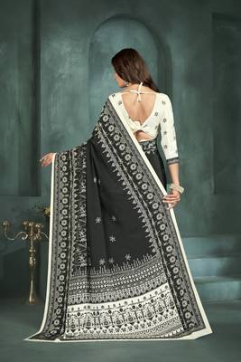 Black or foil  printed saree with blouse 4