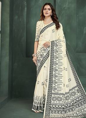 White or foil  printed saree with blouse 1