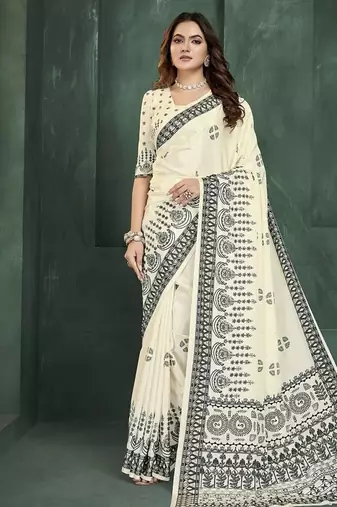 White or foil  printed saree with blouse