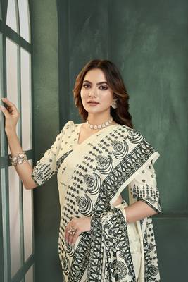 White or foil  printed saree with blouse 2