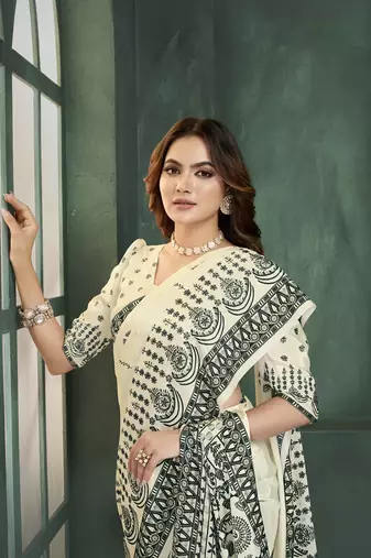 White or foil  printed saree with blouse