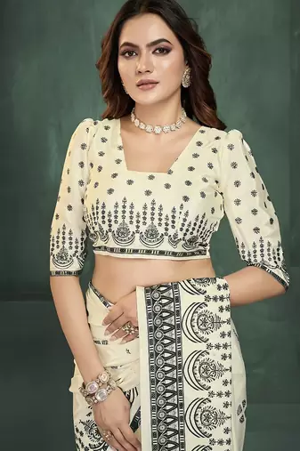 White or foil  printed saree with blouse