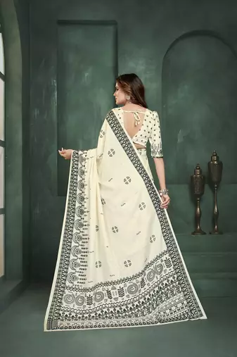 White or foil  printed saree with blouse
