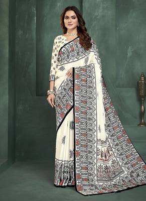 White or foil  printed saree with blouse 1
