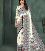 White or foil premium printed saree with blouse