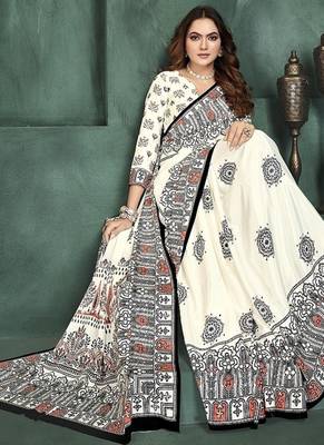 White or foil  printed saree with blouse 2