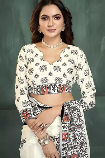 White or foil  printed saree with blouse