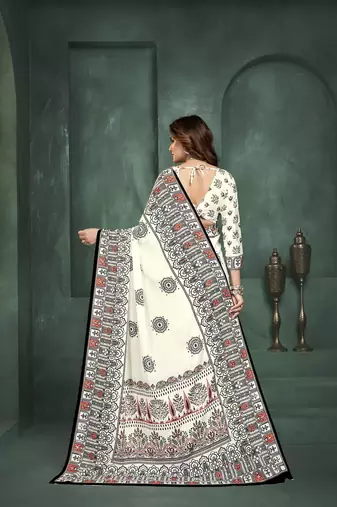 White or foil  printed saree with blouse