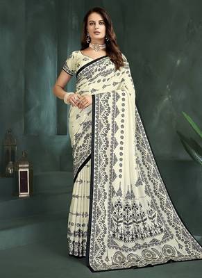 White or foil  printed saree with blouse 1