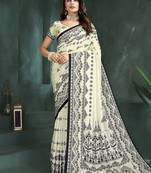 White or foil  printed saree with blouse