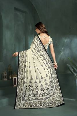 White or foil  printed saree with blouse 2