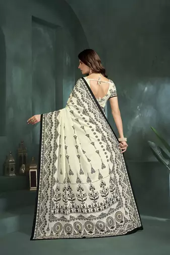 White or foil  printed saree with blouse