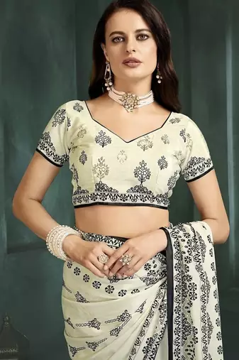 White or foil  printed saree with blouse