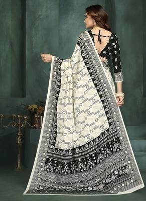 White or foil  printed saree with blouse 2