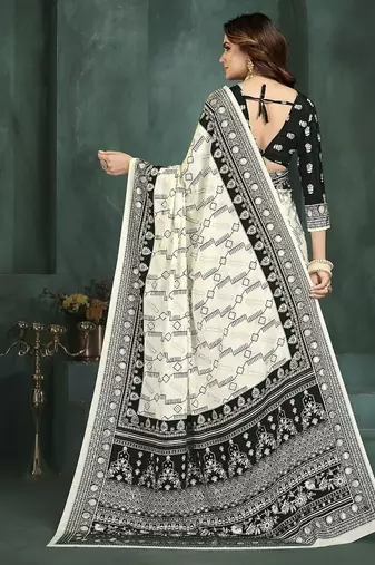 White or foil  printed saree with blouse