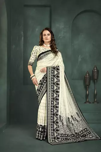 White or foil  printed saree with blouse