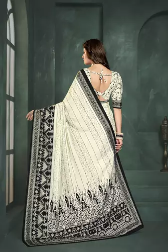 White or foil  printed saree with blouse