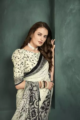 White or foil  printed saree with blouse