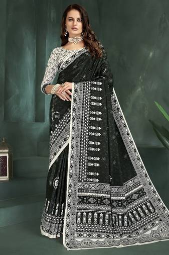 Black or foil premium printed saree with blouse