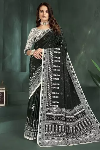 Black or foil premium printed saree with blouse