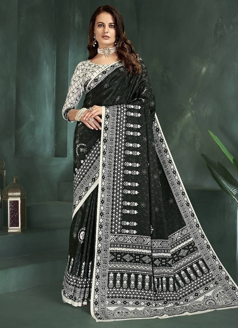 Black or foil  printed saree with blouse