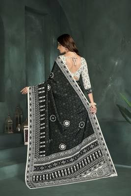 Black or foil  printed saree with blouse 2