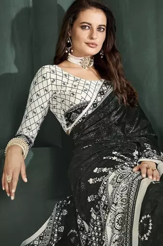 Black or foil  printed saree with blouse