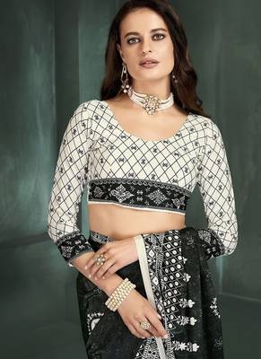 Black or foil  printed saree with blouse 4