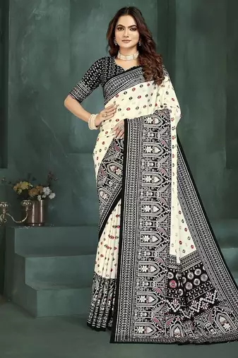 White or foil  printed saree with blouse