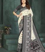 White or foil  printed saree with blouse