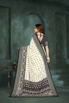 White or foil  printed saree with blouse 2