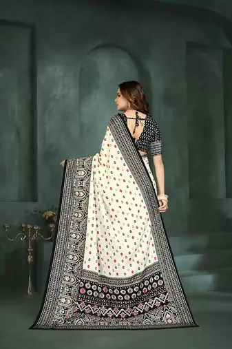White or foil  printed saree with blouse