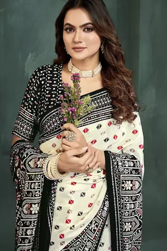 White or foil  printed saree with blouse