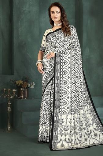 White or foil  printed saree with blouse
