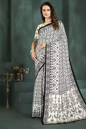 White or foil  printed saree with blouse