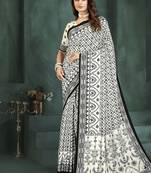 White or foil premium printed saree with blouse