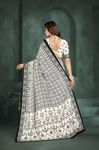 White or foil  printed saree with blouse