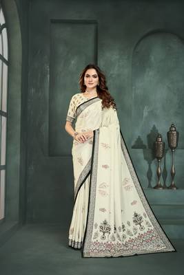 White or foil  printed saree with blouse 1