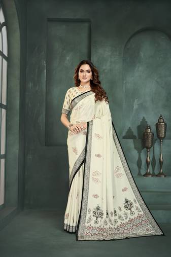 White or foil  printed saree with blouse