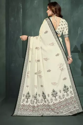 White or foil  printed saree with blouse