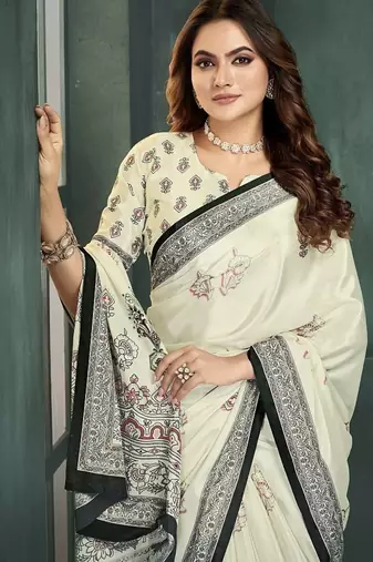 White or foil  printed saree with blouse