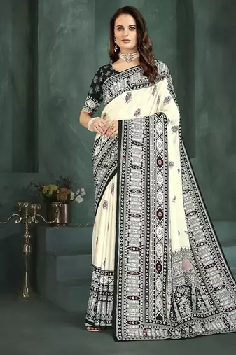 White or foil  printed saree with blouse