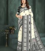 White or foil  printed saree with blouse