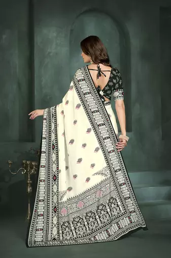 White or foil  printed saree with blouse