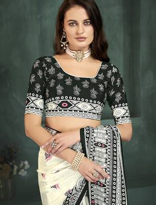 White or foil  printed saree with blouse 4