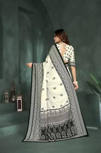 White or foil  printed saree with blouse