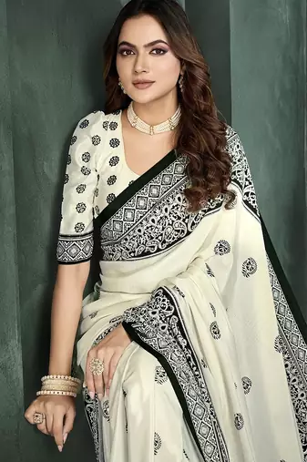 White or foil  printed saree with blouse