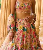 	Multicolor Thread And Sequins Embroidered Georgette Lehenga Dress