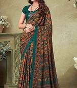 Dark Green,Mustard Floral Crepe Silk Printed Saree,Sari Comes With Blouse